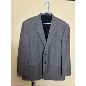 Stafford Mens Houndstooth Blazer Sport Coat Black White Blue Wool Blend 48R